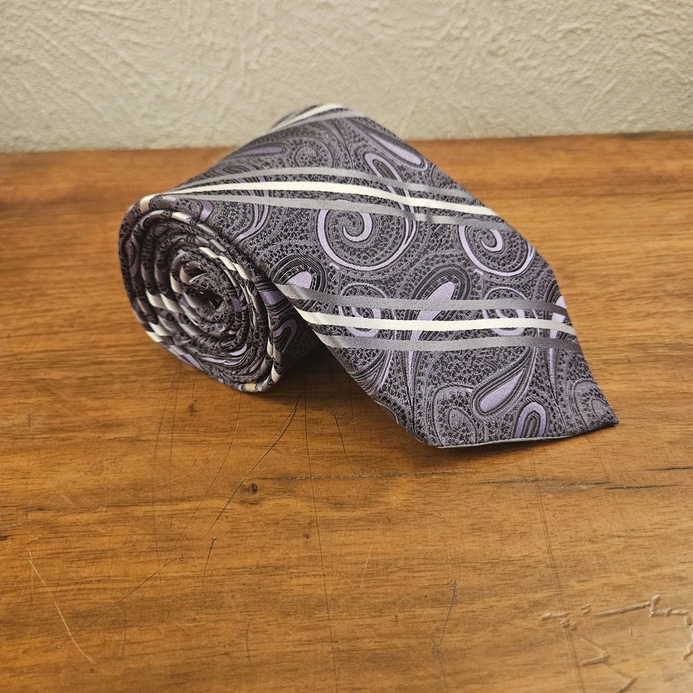 Pronto Uomo Couture Purple Paisley Striped Silk Tie Classic Designer‎ Necktie